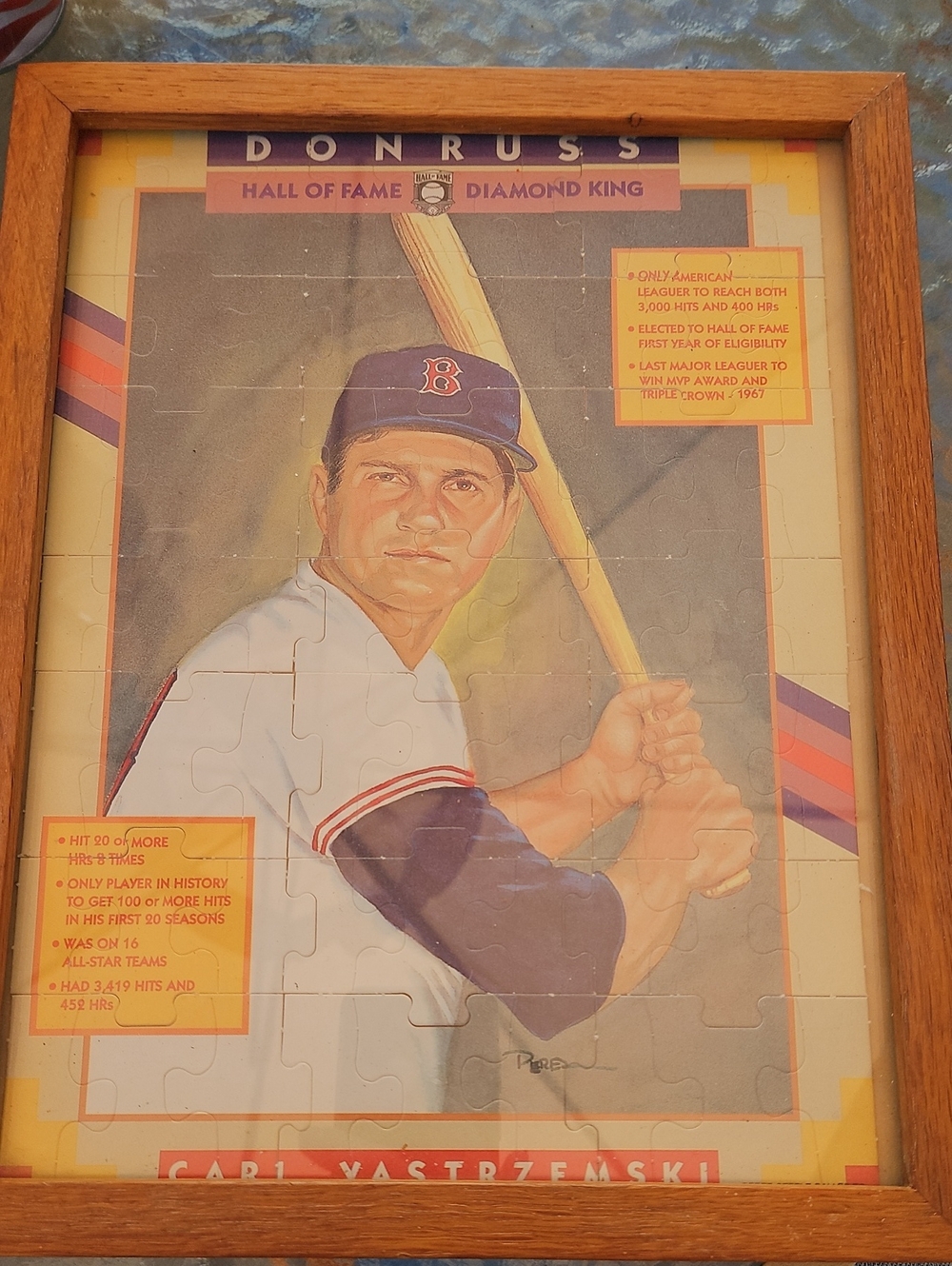 Russ Framed Baseball Puzzle Art - Blue & White Carl Yastrzemski Hall Of Fame